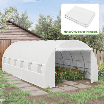 19.7' x 9.8' x 6.6' Plastic Greenhouse Cover Replacement, Heavy Duty Waterproof Tarp for Hoop House, Sheeting with 12 Windows, Door & Reinforcement Grid, White