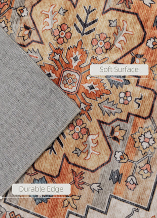 Area Rug 5x7, Machine Washable Rug, Non-Slip Boho Print Pattern Medallion Carpet for Living Room, Bedroom, Tawny Brown