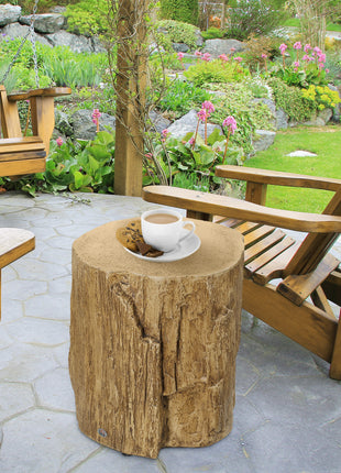 17" Tall Tree Stump End Table, Concrete Sofa Side Table for Indoor and Outdoor Use, Garden Stool