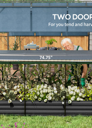 Galvanized Steel Planter Box with Crop Cage and Shade Cloth, Raised Garden Bed for Flowers, Veggies and Herbs, Gray