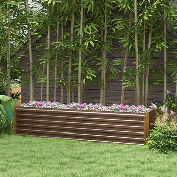8x2x2ft Galvanized Raised Garden Bed Kit with Safety Edging for Flowers, Herbs and Vegetables, Dark Brown