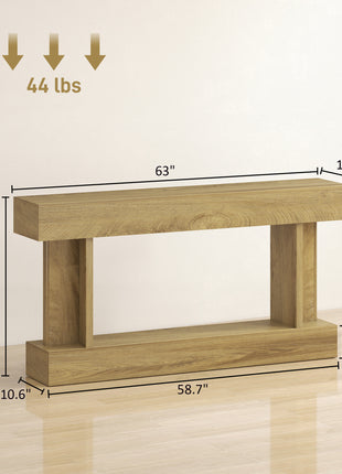 63 Inch Long Console Table, Vintage Narrow Entryway Table with Storage Shelf for Living Room and Hallway, Oak