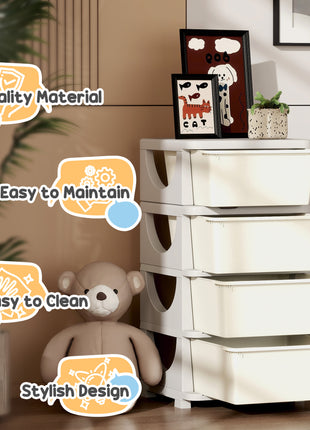 30" 4 Tier Kids Storage Unit Dresser Tower w/ 4 Drawers, Cream White