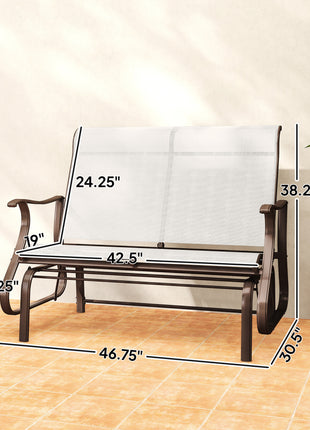 2-Person Outdoor Glider Bench, Patio Glider Loveseat Chair with Powder Coated Steel Frame, 2 Seats Porch Rocking Glider for Backyard, Lawn and Garden, Cream White