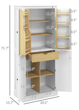 72" Kitchen Pantry Storage Cabinet, Modern Tall Kitchen Cabinet with 5-tier Storage Shelving, 8 Spice Racks, Drawer