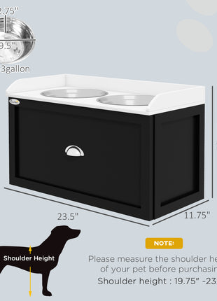 Pet Feeding Station Pet Dish Bowl Set with Storage, 2 Elevated Dog Bowls for Large Sized Dogs, White and Black