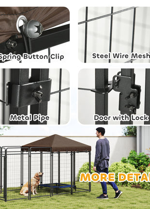 Dog Kennel Outdoor with Waterproof Canopy, Dog Run with Galvanized Chain Link, Secure Lock, for Backyard and Patio, Large and Medium Sized Breeds, Chickens, Ducks, 9.3' x 4.6' x 5.2'