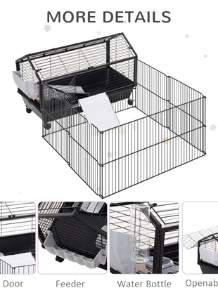 Rolling Metal Rabbit, Guinea Pig, or Small Animal Hutch Cage with Main House and Run