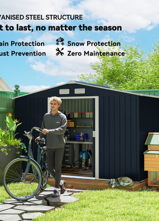 9' x 6' Outdoor Storage Shed, Garden Tool Metal Shed with Foundation Kit, Double Lockable Door, Air Vents and Sloping Roof, for Backyard, Patio, Lawn, Dark Gray