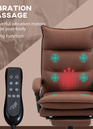 Executive Massage Office Chair with 6 Vibration Points, Microfiber Computer Desk Chair, Heated Reclining Chair with Footrest, Armrest, Double Padding, Brown