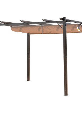 10' x 10' Outdoor Pergola Aluminum Gazebo w/ Retractable Canopy for Patio, Backyard, Party, Brown