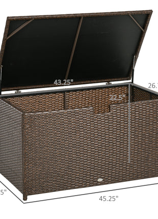 113 Gallon Outdoor Storage Box, Rattan Deck Box for Indoor, Patio Furniture Cushions, Pool Garden Tools, Brown