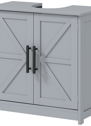 Farmhouse Pedestal Sink Storage Cabinet, Bathroom Sink Cabinet with 2 Barn Doors and Adjustable Shelf, Dark Gray