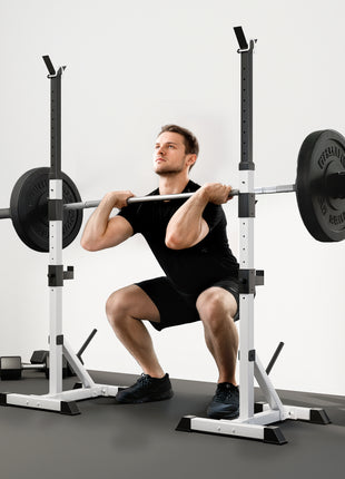 Pair of Adjustable Squat Rack Standard 53.5"-69.25" Barbell Rack Stand 440lbs Capacity, 2" Steel Heavy Duty Bench Press Rack, Support 3 Sets Barbells Storage