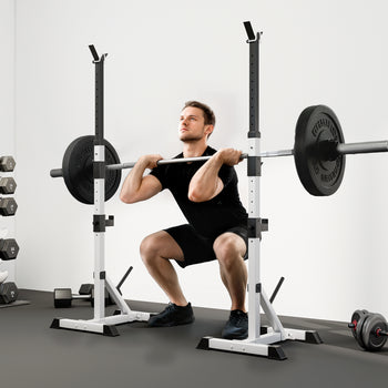 Pair of Adjustable Squat Rack Standard 53.5"-69.25" Barbell Rack Stand 440lbs Capacity, 2" Steel Heavy Duty Bench Press Rack, Support 3 Sets Barbells Storage