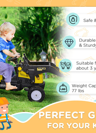 Kids Ride on Excavator, Pedal Go Kart with Front Loader Digger for 3 Year Old, Yellow
