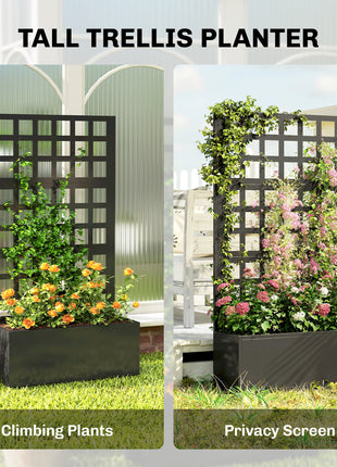 Galvanized Raised Garden Bed Planter Box with Trellis for Climbing Plants, Vegetable, Vines, 24" x 9" x 44.5", Black