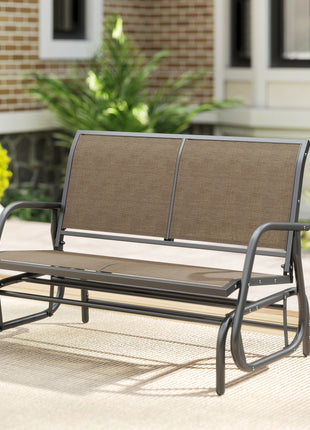2-Person Outdoor Glider Bench, Patio Double Swing Rocking Chair Loveseat with  Steel Frame, Light Mixed Brown
