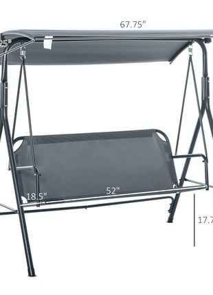 3-Person Porch Swing with Stand, Outdoor Swing for Patio Porch with Adjustable Tilt Canopy and Comfortable Swing Bench-Style Seat, Steel Frame, Gray