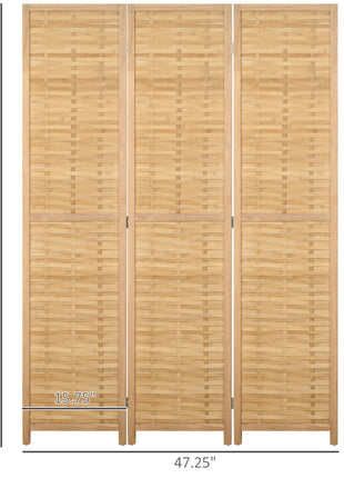 Hand Woven Room Divider, 3 Panel Bamboo Folding Privacy Screen for Home Office, 47.25"x67"x0.75", Natural