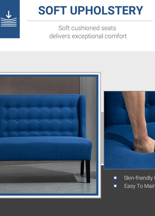 Armless Couch Wingback Double Sofa Linen Fabric Upholstery Button Tufted Loveseat Modern Living Room Settee, Blue