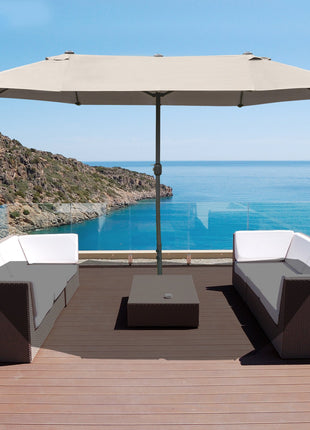 Patio Umbrella 15' Steel Rectangular Outdoor Double Sided Market with base, UV Sun Protection & Easy Crank for Deck Pool Patio, Coffee