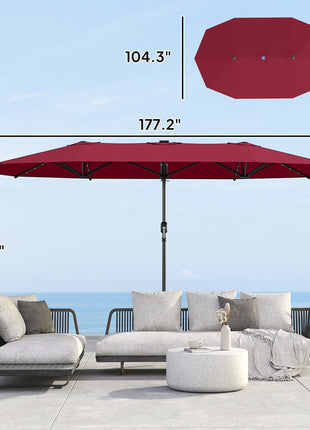 Garden Parasol, Double-Sided Sun Umbrella with LED Solar Lights, Patio Parasol for Outdoor, Wine Red