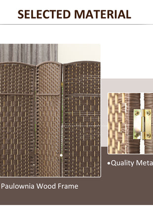 Folding Room Divider Screen 4 Panel 6' Tall Privacy Screen Freestanding Wood Partition for Home Office, Brown