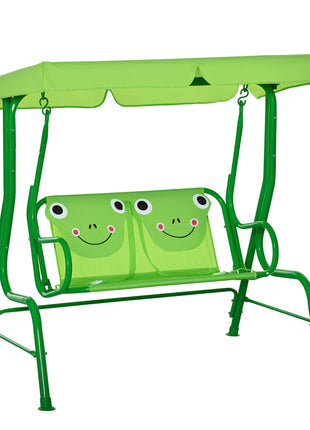 Kids Patio Swing, Adjustable Canopy Swing Glider, Kids Outdoor Swing Chair with 2 Seats, Seat-Belted Safety, Green