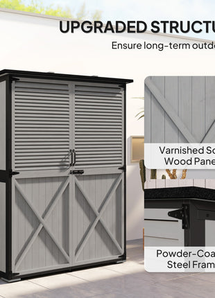 Wood Storage Shed, Outdoor Garden Shed with Asphalt Roof, 2 Shelves, Lockable Doors and Adjustable Feet, Gray