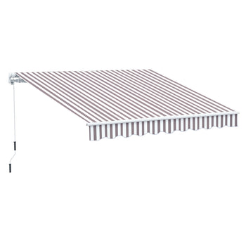10' x 8' Retractable Awning, Patio Awnings, Sunshade Shelter w/ Manual Crank Handle, UV & Water-Resistant Fabric and Aluminum Frame for Deck, Balcony, Yard, Coffee Stripes
