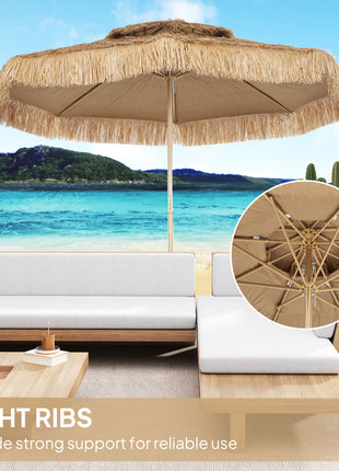 10 ft. Hula Thatched Tiki Patio Outdoor Umbrella with 8 Ribs, UPF30+, for Garden, Backyard, Deck, Pool, Natural