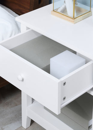 Modern Side Table for Living Room, End Table, 2-tier Side Table with Drawer and Storage Shelf, White