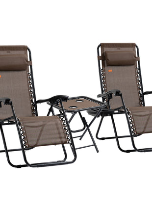 Zero Gravity Chair Set with Side Table, Folding Reclining Chair with Cupholders & Pillows, Adjustable Lounge Chairs for Pool, Backyard, Lawn, Beach, Brown