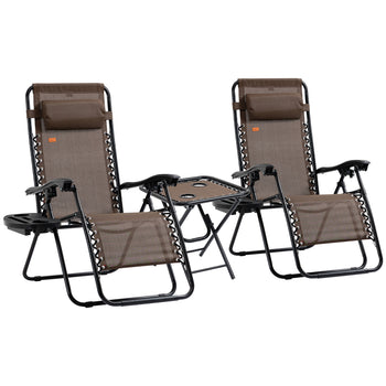Zero Gravity Chair Set with Side Table, Folding Reclining Chair with Cupholders & Pillows, Adjustable Lounge Chairs for Pool, Backyard, Lawn, Beach, Brown