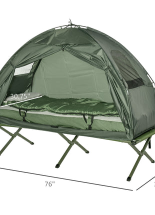 All-in-One Folding Camping Cots for Adults, Elevated Tent with Sleeping Bag, Thick Air Mattress Pad, Portable Single Sleeping Cot Camping Bed