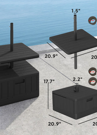 Patio Umbrella Base with Table Tray, Heavy Duty Weighted Umbrella Stand，Wheels Handles, 176lbs，Stand Filling, Black