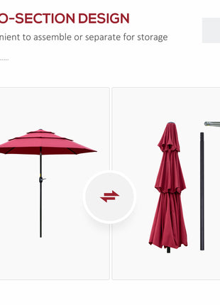 9FT 3 Tiers Patio Umbrella Outdoor Market Umbrella with Crank, Push Button Tilt for Deck, Backyard and Lawn, Wine Red