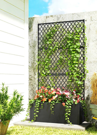 Metal Planter Box with Trellis, Raised Garden Bed with Trellis, Diamond Lattice Privacy Planter for Climbing Plants