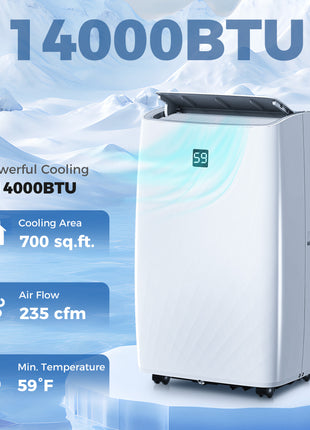 14000 BTU Portable Air Conditioner, AC Unit with Cool, Dehumidifier, Fan, 549 Sq. ft, 24H Timer On Off, Window Kit
