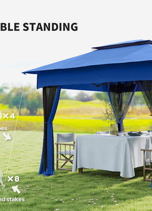 Outdoor Patio Pop Up Canopy Gazebo Shelter with Zipper Netting, Carry Bag, 11' x 11', Blue