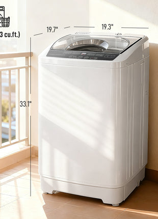 Compact Washer, Portable Washing Machine, Full Automatic Washer with 8 Programs and 6 Water Levels, White