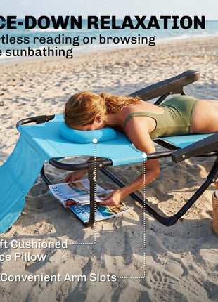 Folding Lounge Chair w/ Reclining Back, Light Blue