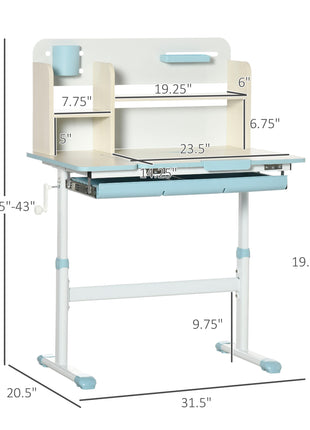 Wooden Kids Study Desk, Height Adjustable Children School Study Table, Student Writing Desk with Tilt Desktop, Drawer, Storage Shelf, Pen Holder, Blue