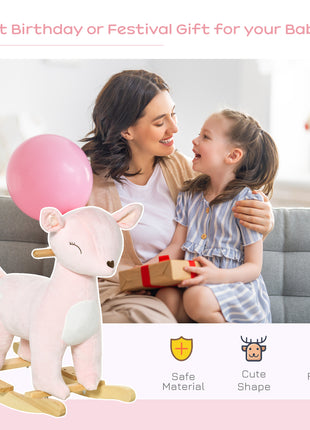 Kids Plush Ride-On Rocking Horse Deer-shaped Plush Toy Rocker with Realistic Sounds for Child 36-72 Months Pink
