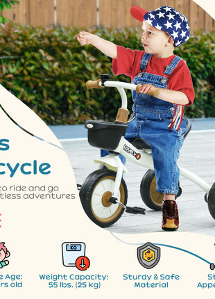 Tricycle for Kids Age 2-5, Toddler Bike for Children, White