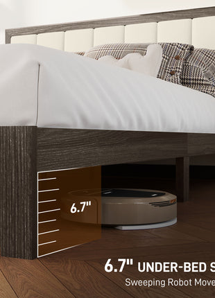 Queen Size Bed Frame with Headboard, Platform Bed Frame with Wooden Slats No Box Spring Needed Charcoal Gray