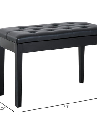 Piano Bench, Duet Piano Chair with Faux Leather Padded Cushion and Wooden Frame, Button Tufted Keyboard Bench, Black