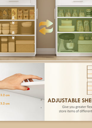 Modern Kitchen Pantry Freestanding Cabinet Cupboard with Doors and Drawer, Adjustable Shelving, White