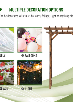 79in Wooden Garden Arbor Arch Trellis with Classic Countryside Style, Pergola Style Roof for Climbing Vines for Ceremony Party Weddings